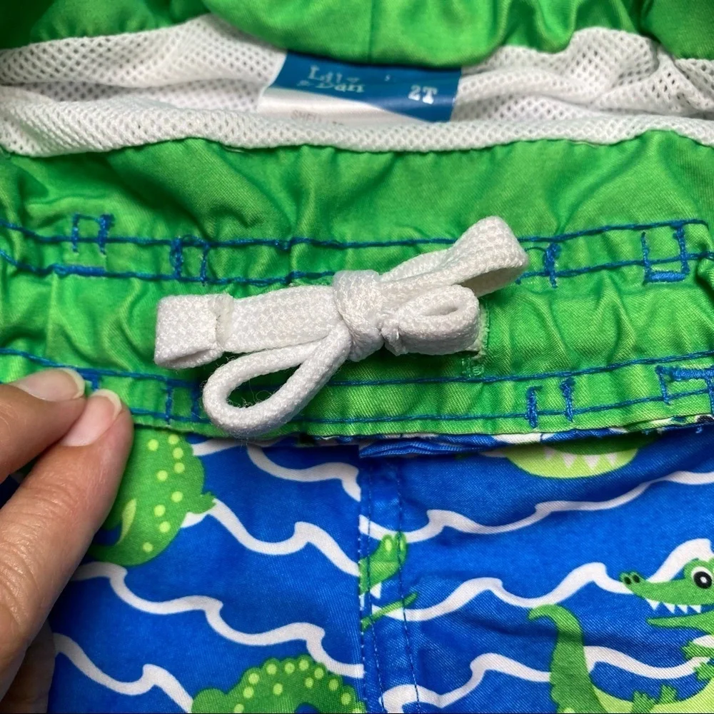 Lily & Dan Blue & Green Alligator Swim Trunks 2T